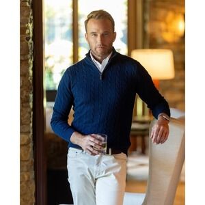 NWT Collars & Co Kensington Cable Knit Quarter Zip Sweater Navy Large